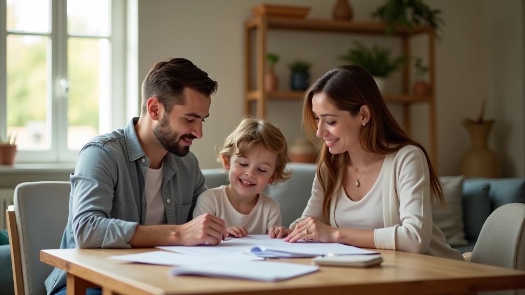 Famille française planifiant son épargne de précaution autour d'une table